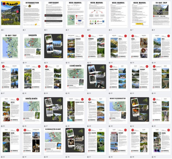 Preview of Albania Motorcycle Tour Book with GPX routes, maps and travel itinerary for riders.