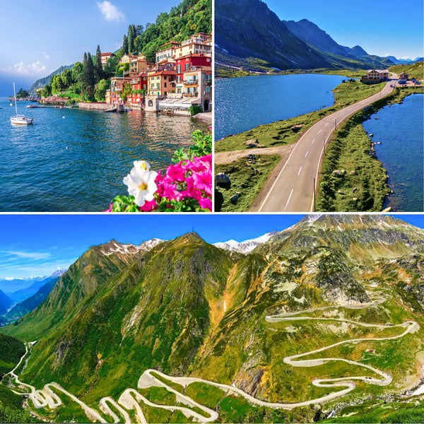Great St. Bernard & Furka Pass in Switzerland – alpine road along a mountain lake with panoramic views