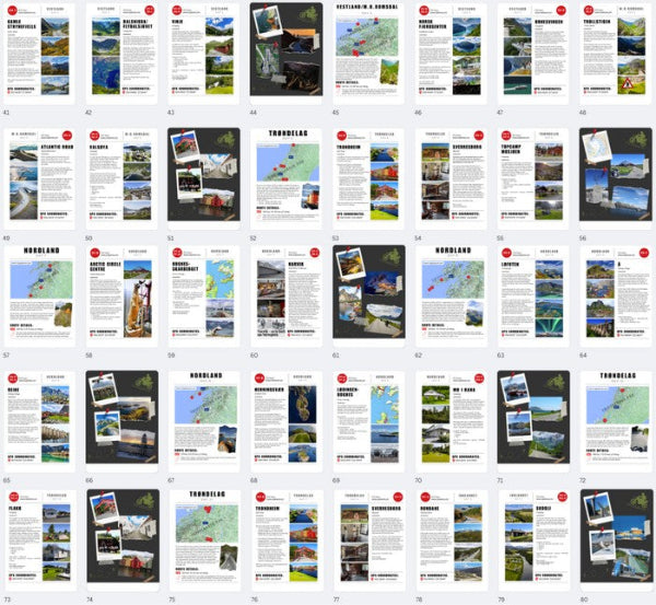 Inside pages of Norway Motorcycle Guide: Atlantic Road, Trollstigen, Lofoten, Arctic Circle maps & GPX route details
