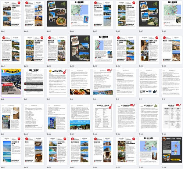 Sardinia Motorcycle Tour Book inside preview showing user guide, logistics tips, and instructions for downloading and using the 7-day GPX route files.