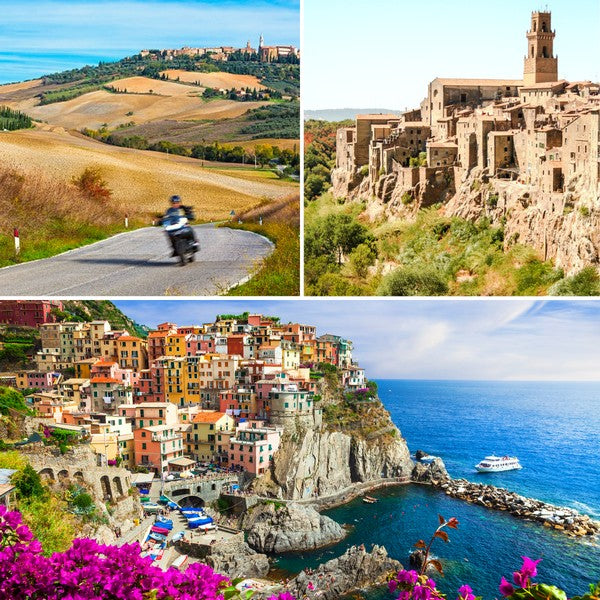 Scenic motorcycle routes through Tuscany, Italy – ride from medieval hill towns to the coastal roads of Cinque Terre, featured in the 7-Day Motorcycle Trip Planner & GPX Routes Tour Book.