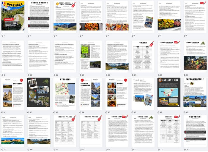 Pyrénées - Aperçu des étapes clés du voyage à moto et des bonus inclus avec conseils pratiques et check-lists.
