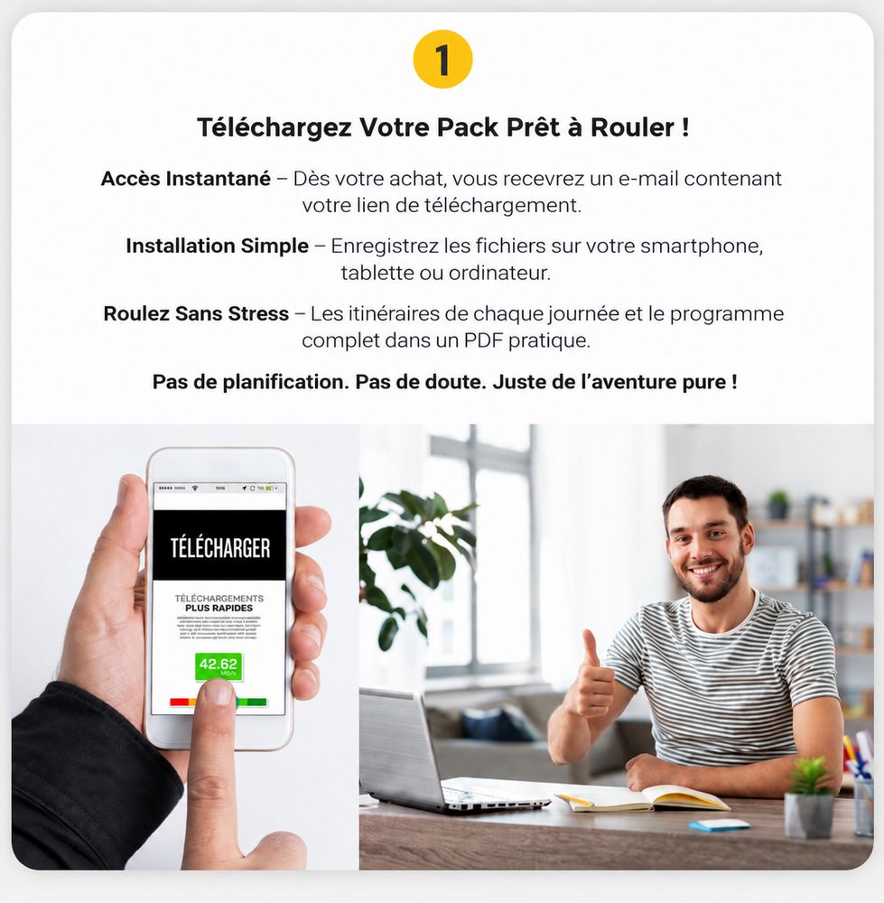 Téléchargement immédiat du pack moto GPX et guide PDF pour smartphone, tablette et ordinateur.